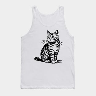 This is a simple black ink drawing of a cat Tank Top